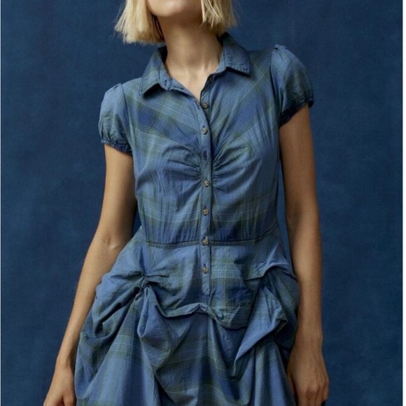BDG Dresses & Skirts - Urban Outfitters BDG Blue Plaid Button-Up Dress